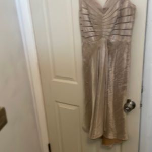 It’s a beige with shimmer dresses size 4, it’s been worn once.